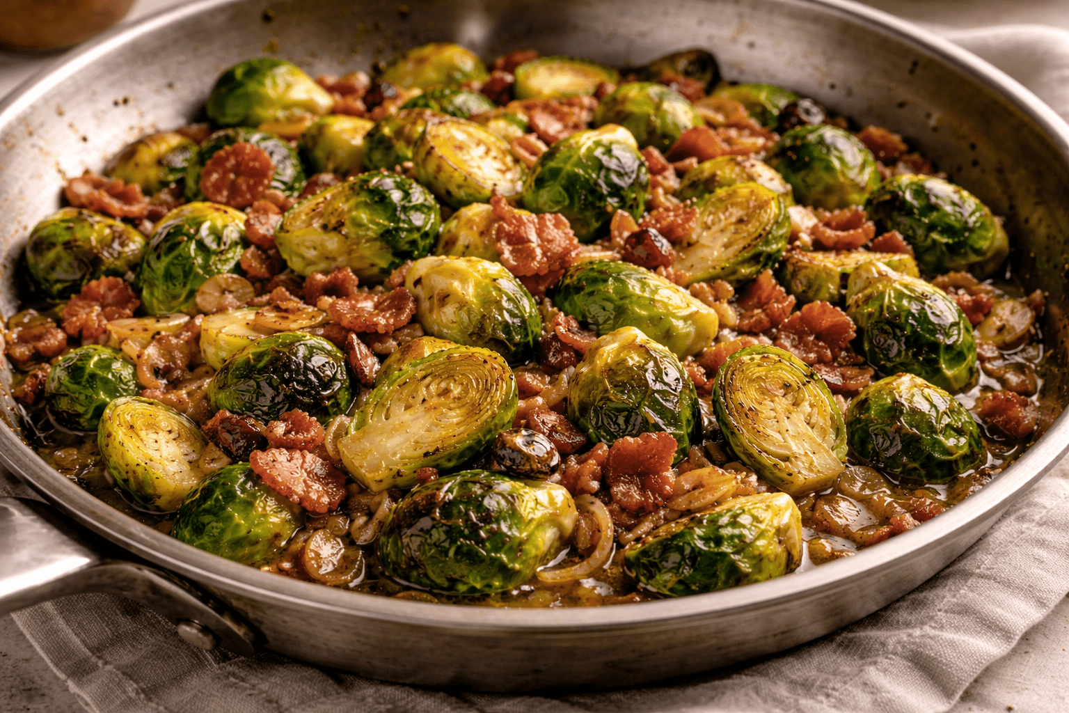 Brussel Sprouts with Bacon, Garlic and Shallots
