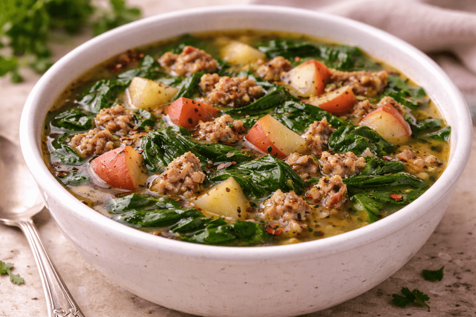 Sausage, Potato and Spinach Soup